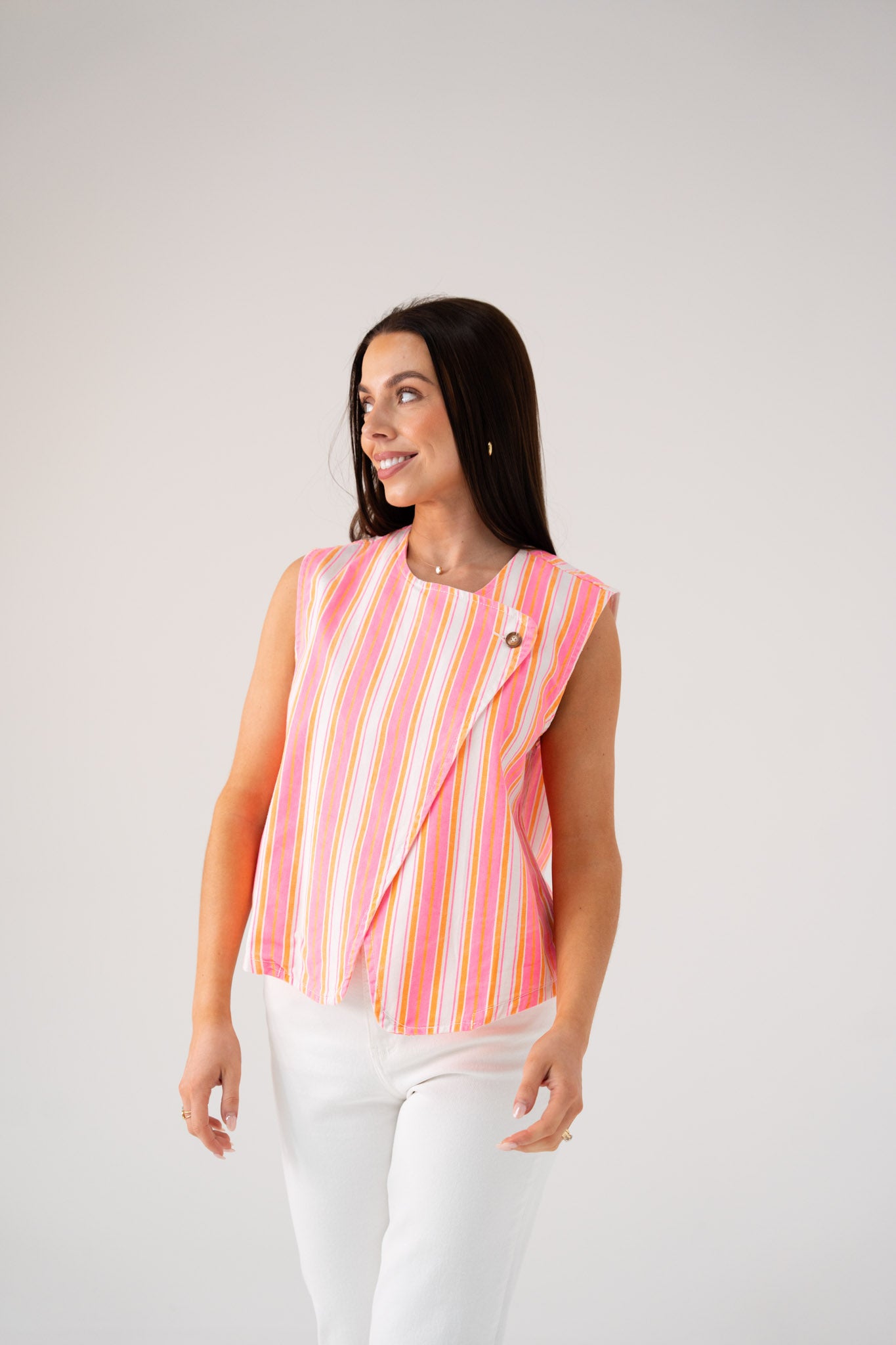 Millie Stripe Waistcoat In Pink Mix