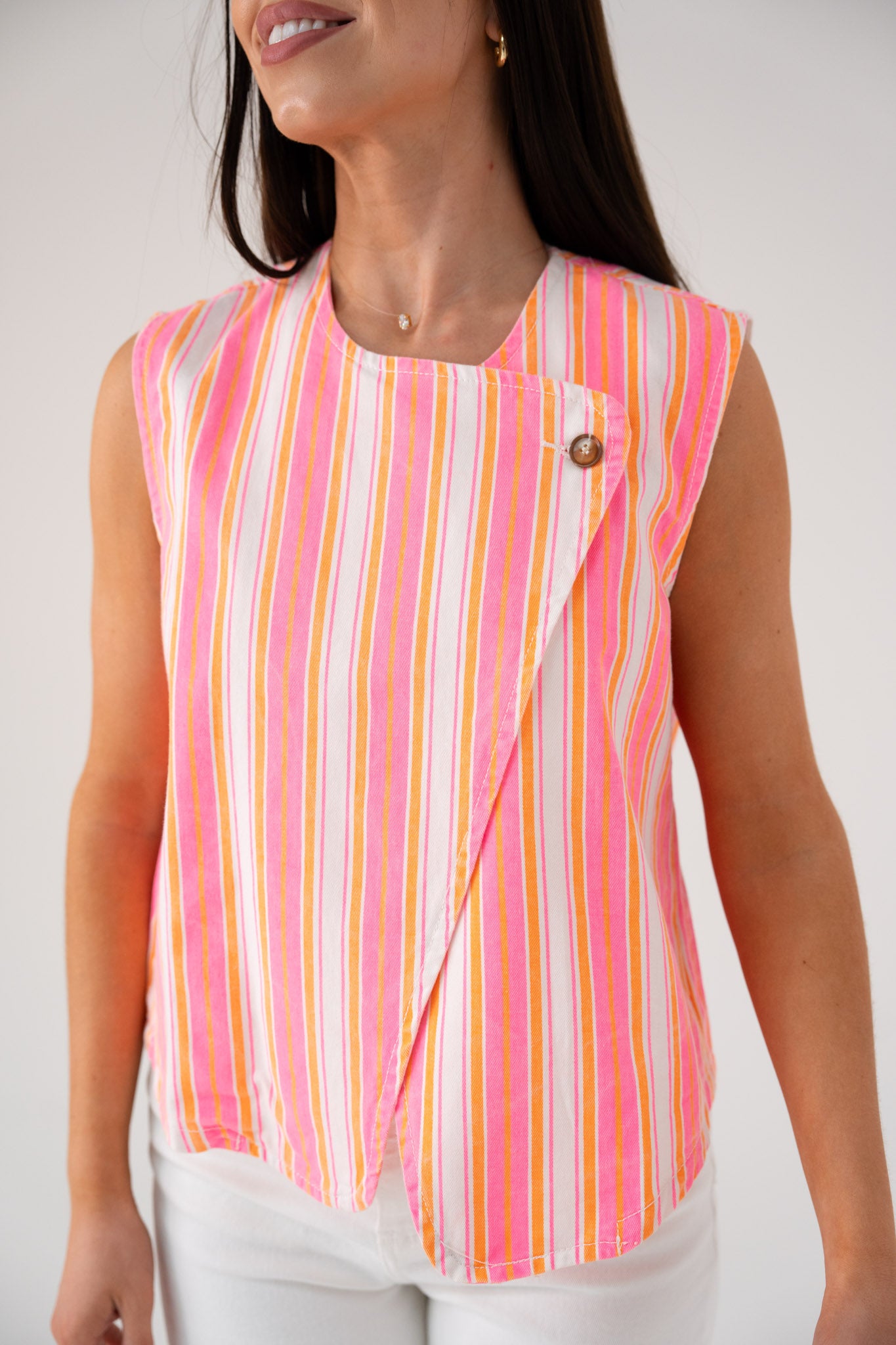 Millie Stripe Waistcoat In Pink Mix