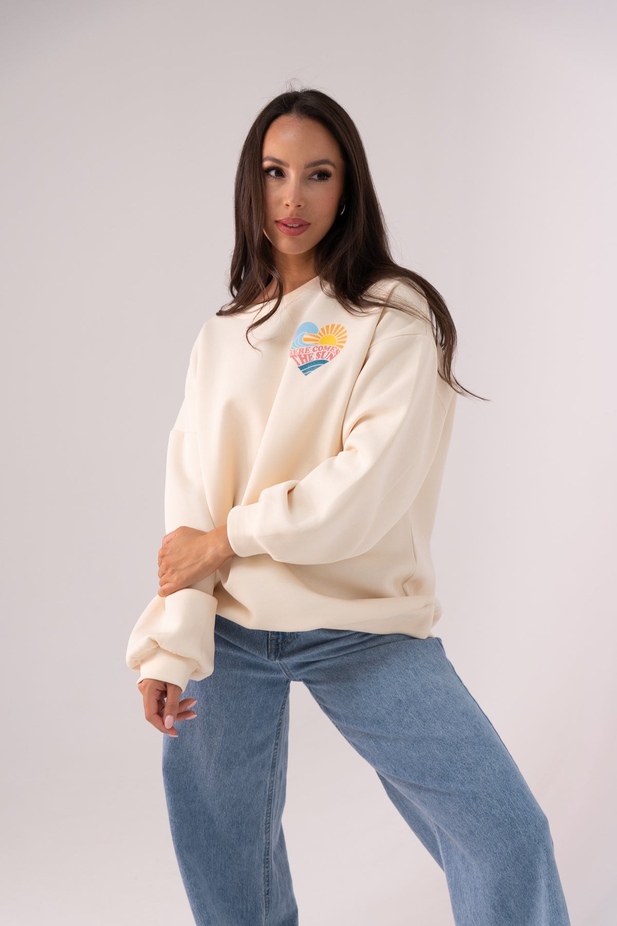 Millie Sun Slogan Sweatshirt In Cream