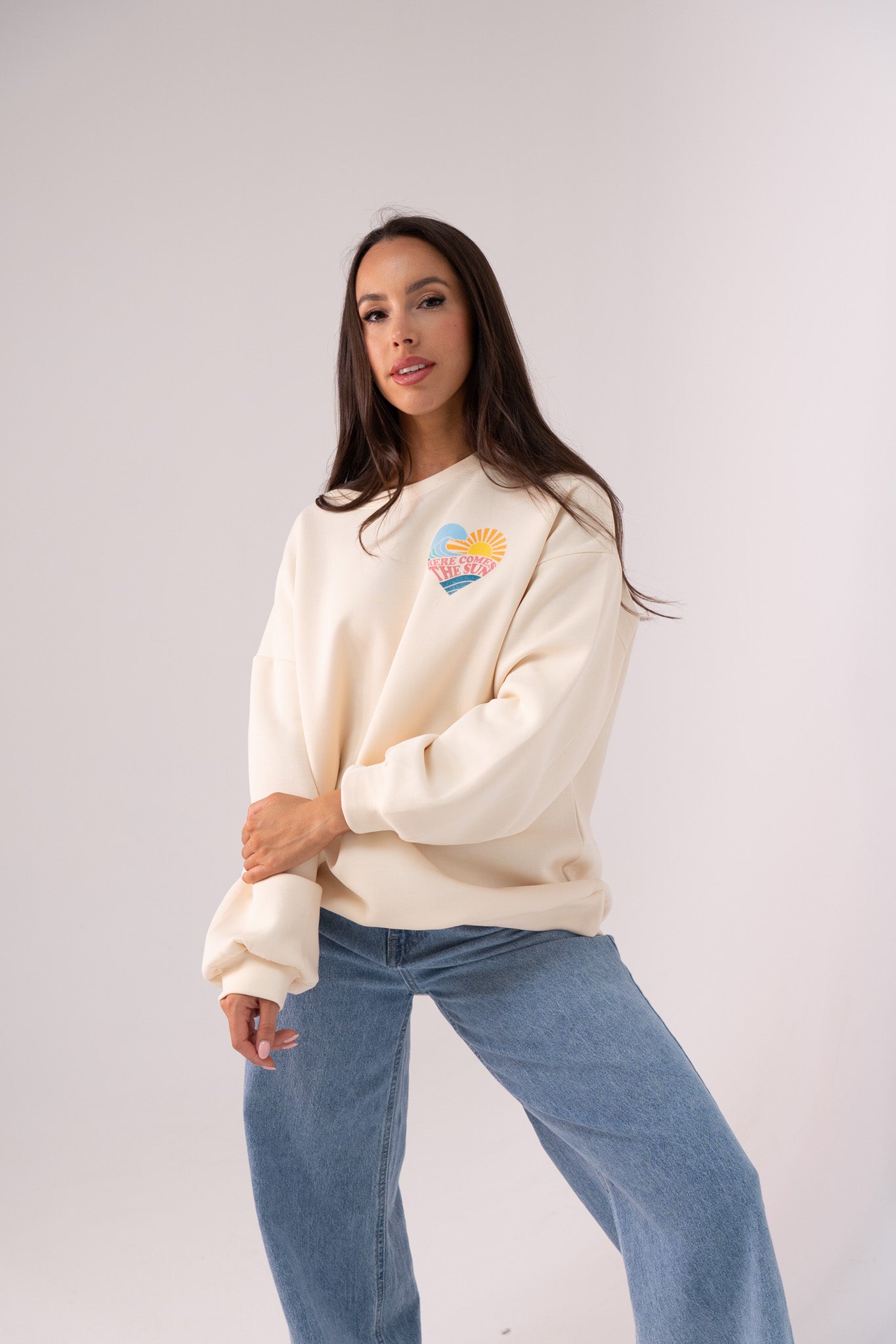 Millie Sun Slogan Sweatshirt In Cream
