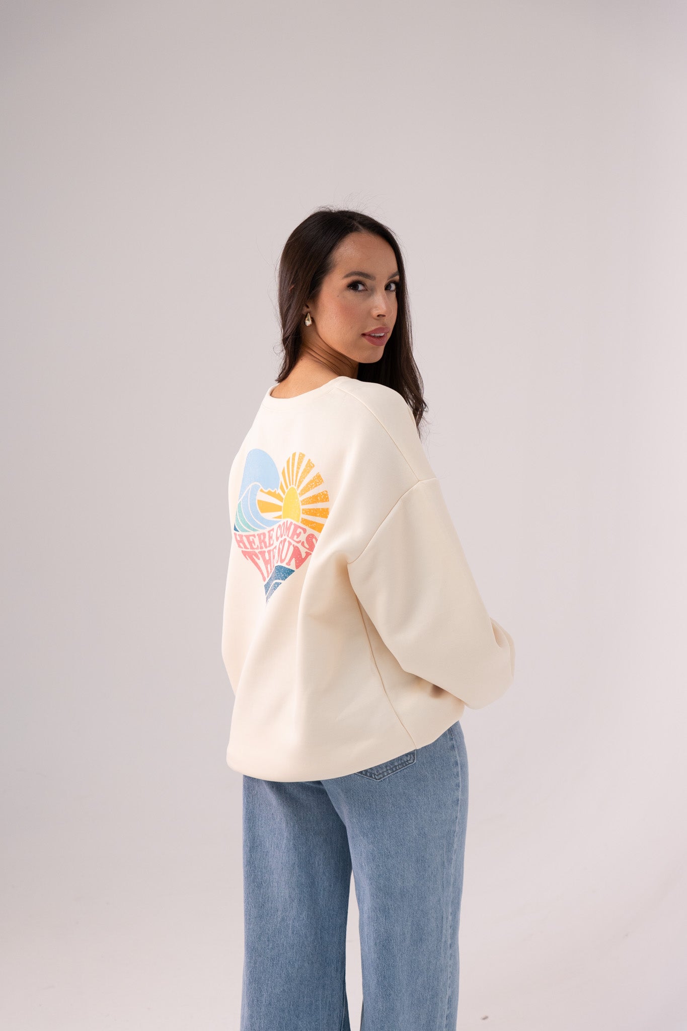 Millie Sun Slogan Sweatshirt In Cream