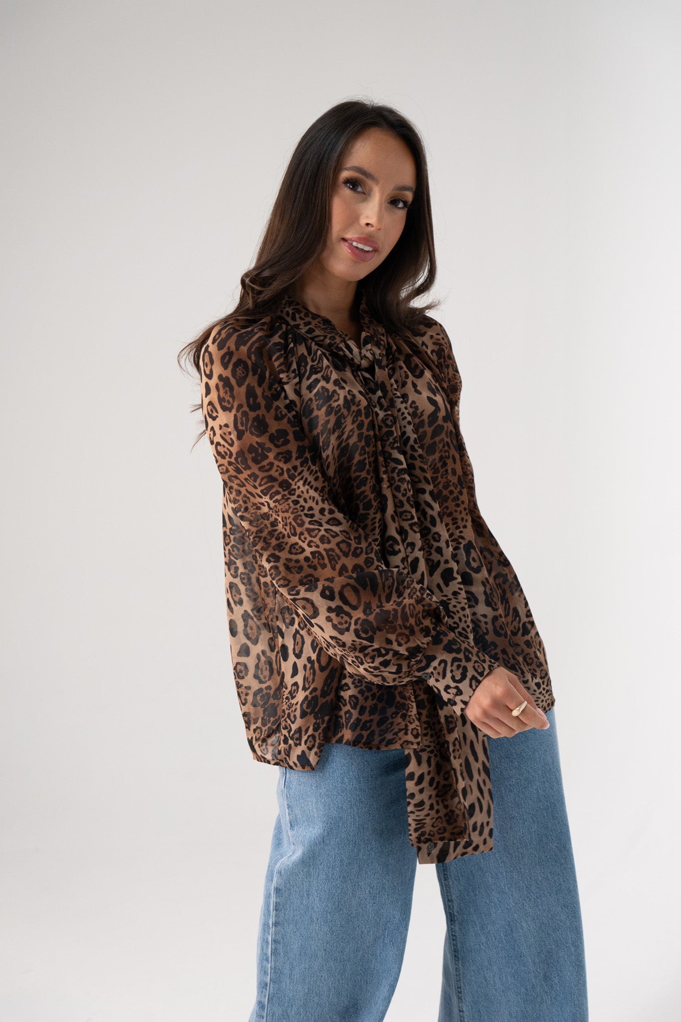 Millie Bow Neck Blouse In Leopard Print