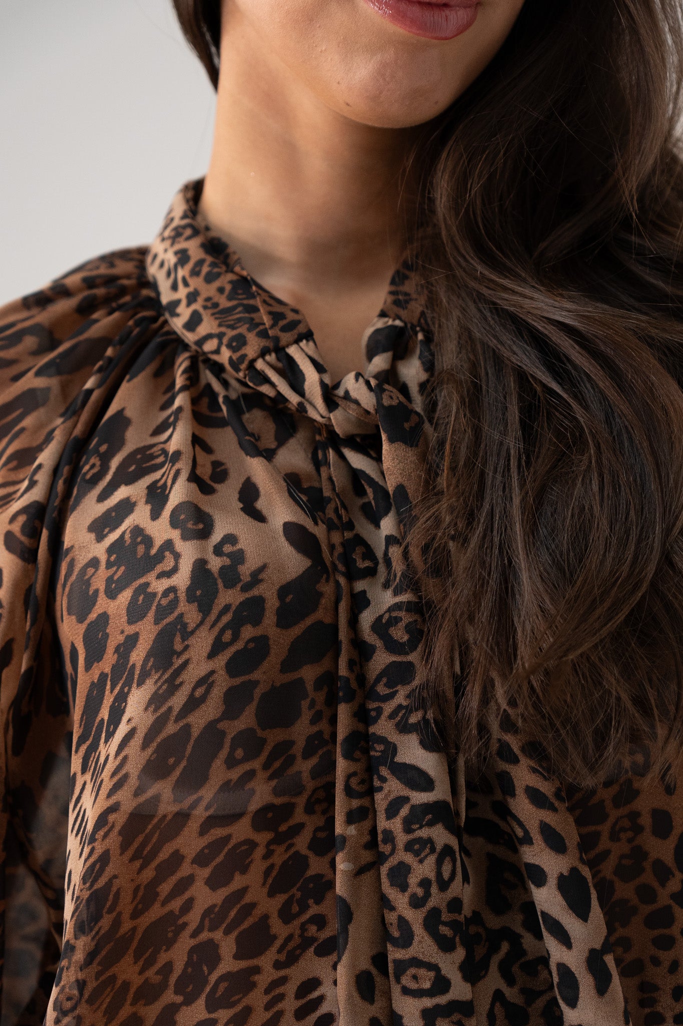 Millie Bow Neck Blouse In Leopard Print