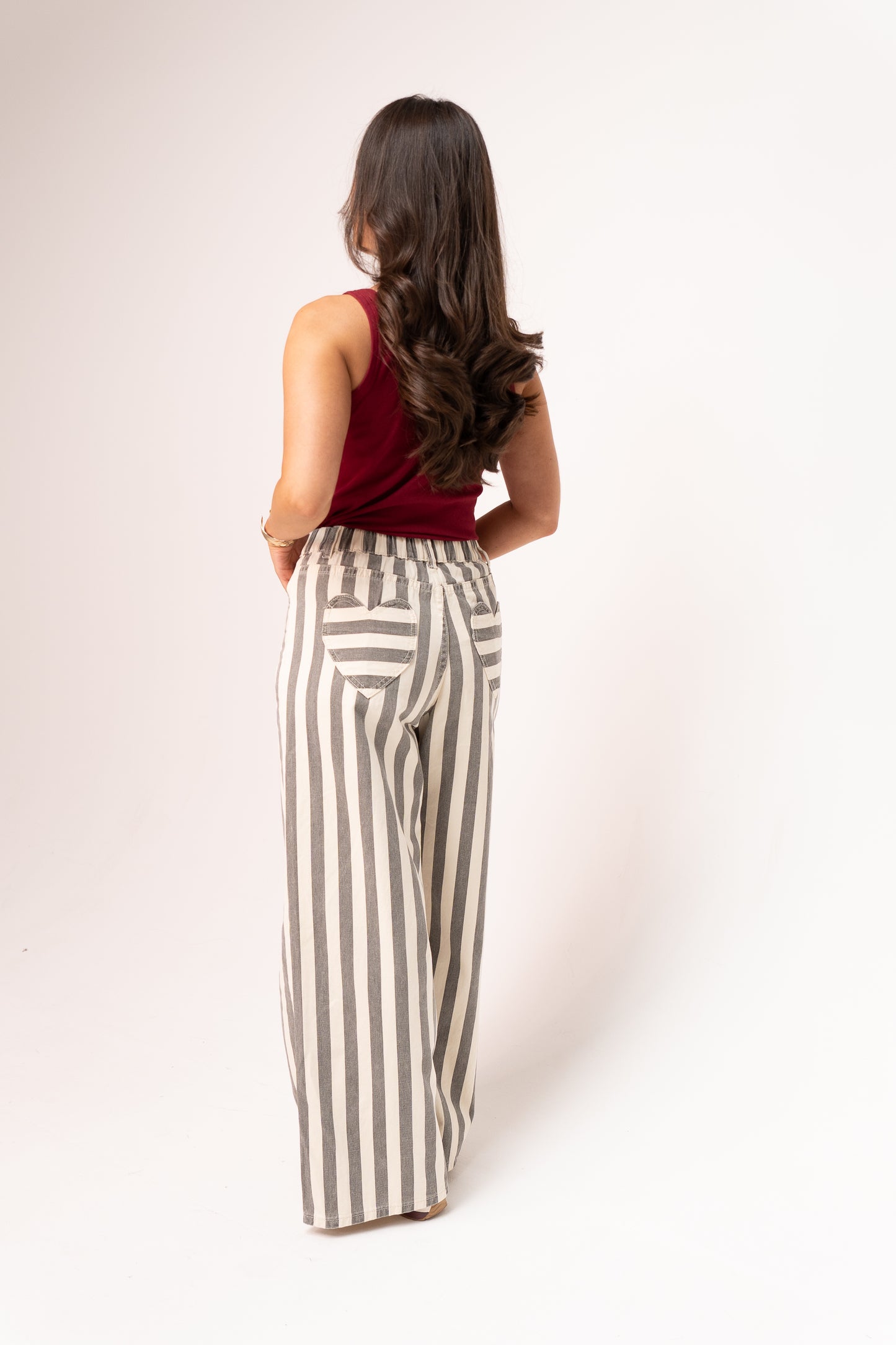 Millie Wide Leg Trousers In Grey Stripe