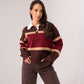 Millie Wine Stripe Rugby Top In Coffee
