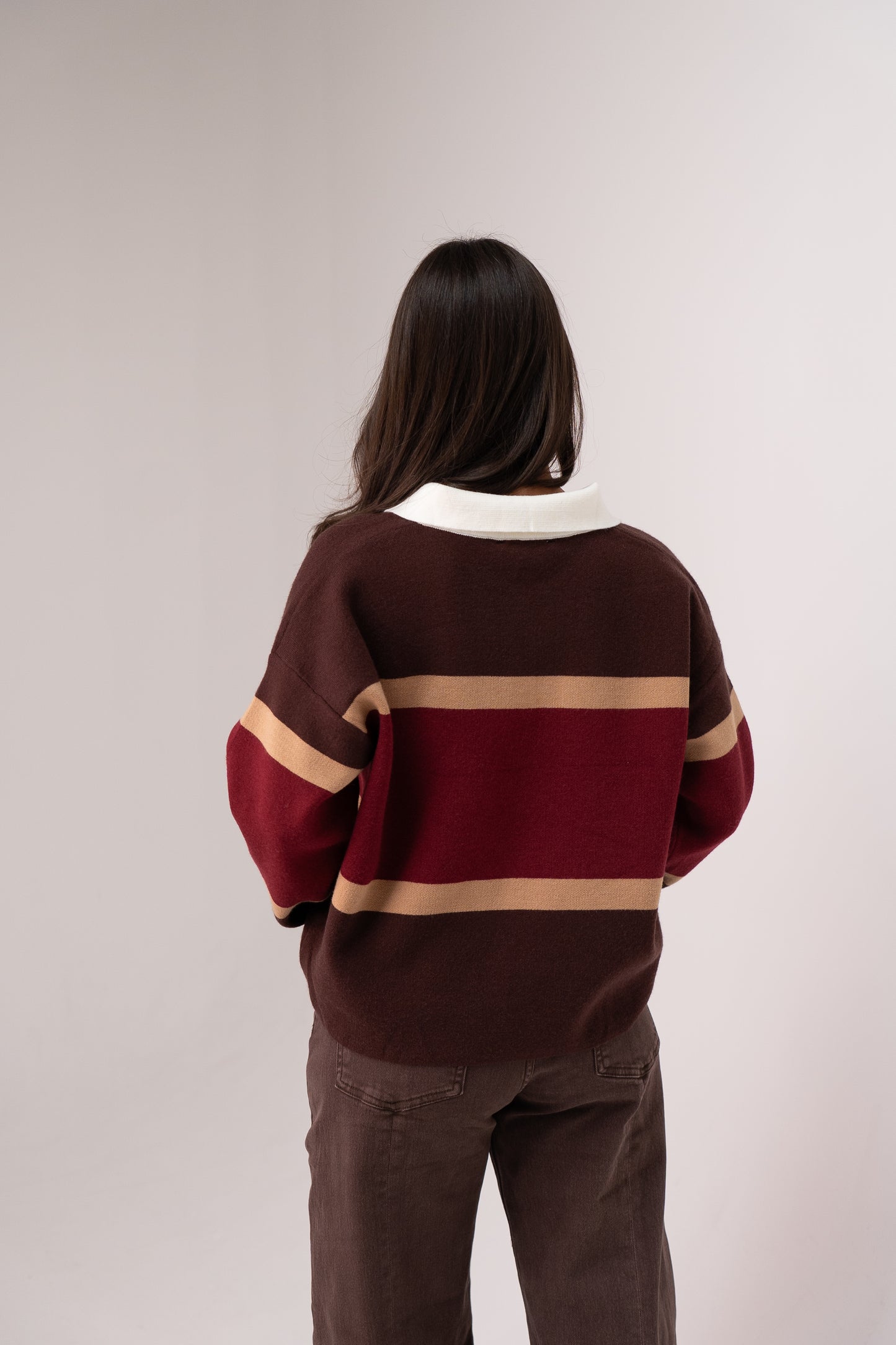 Millie Wine Stripe Rugby Top In Coffee