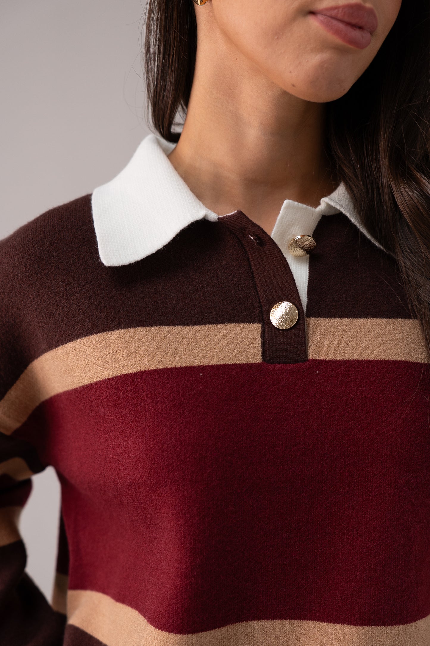 Millie Wine Stripe Rugby Top In Coffee