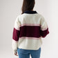 Millie Wine Stripe Rugby Top In Cream