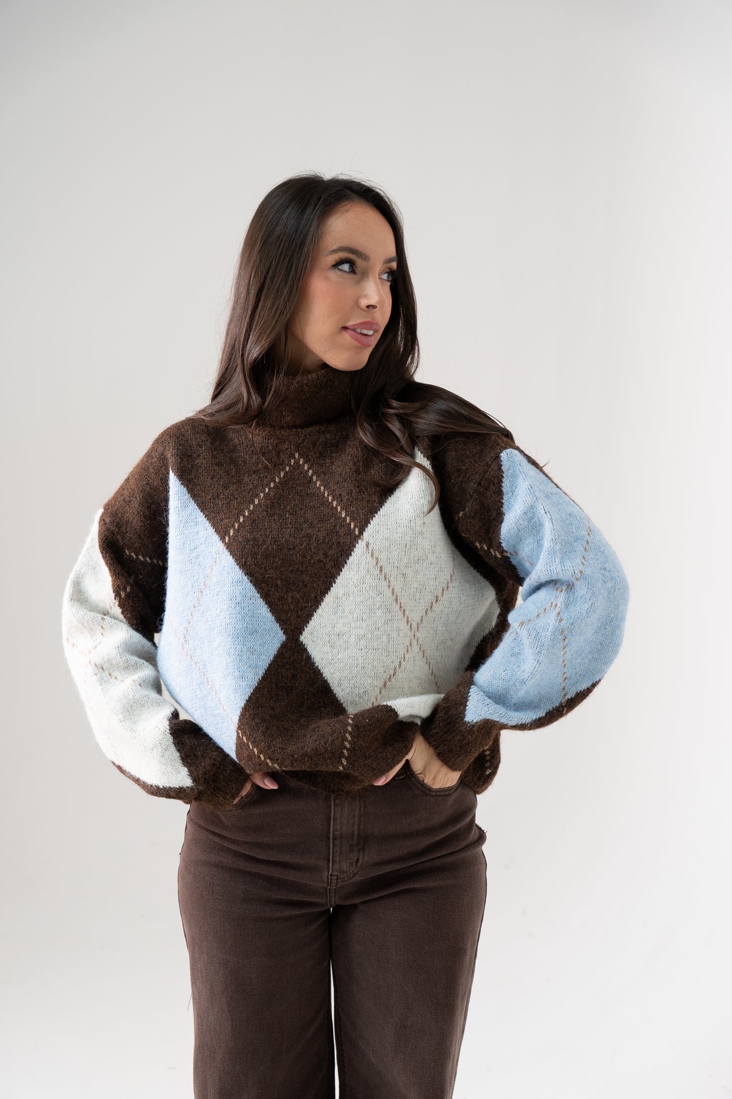 Millie Diamond Polo Neck In Blue Mix