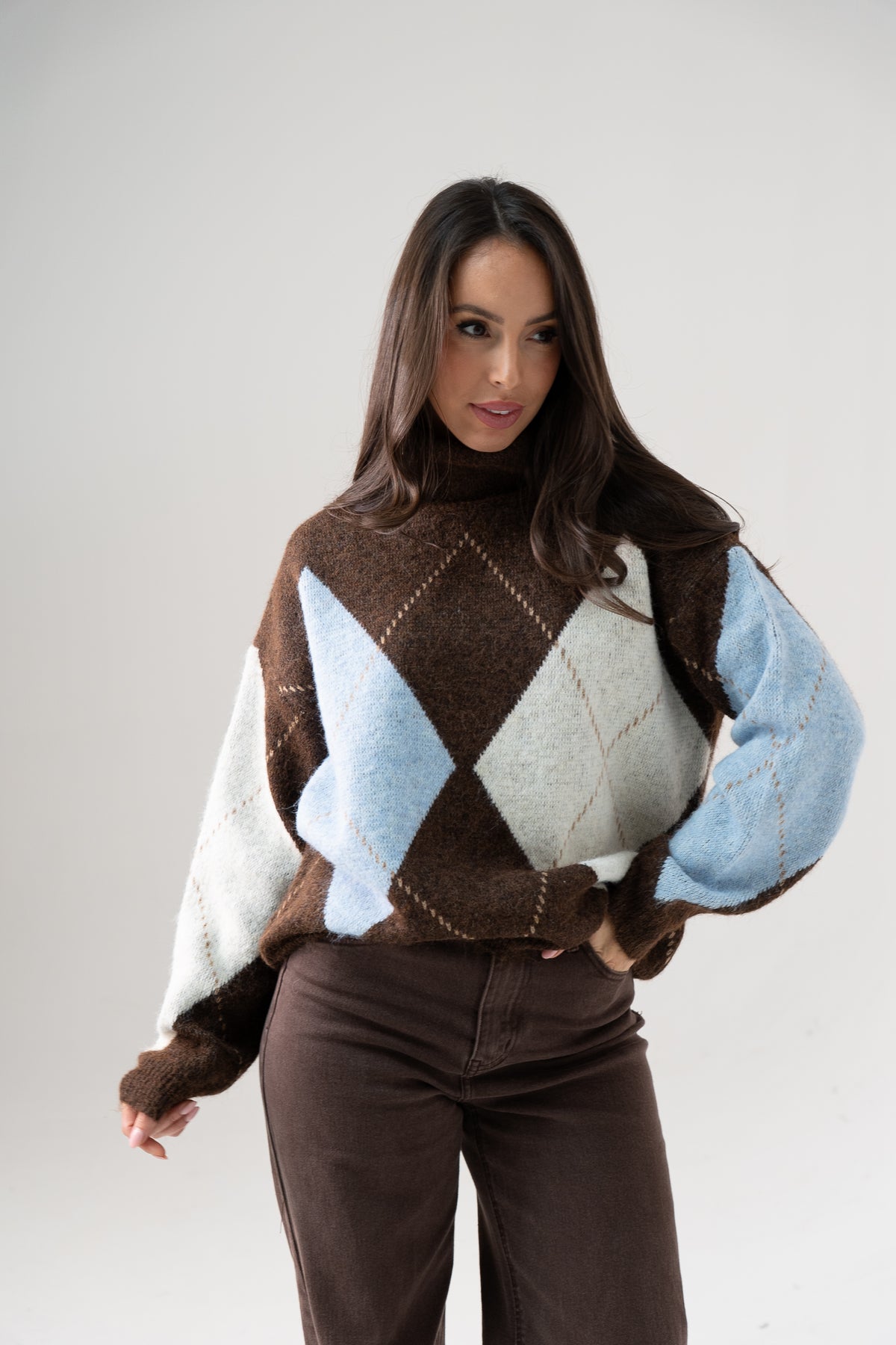 Millie Diamond Polo Neck In Blue Mix