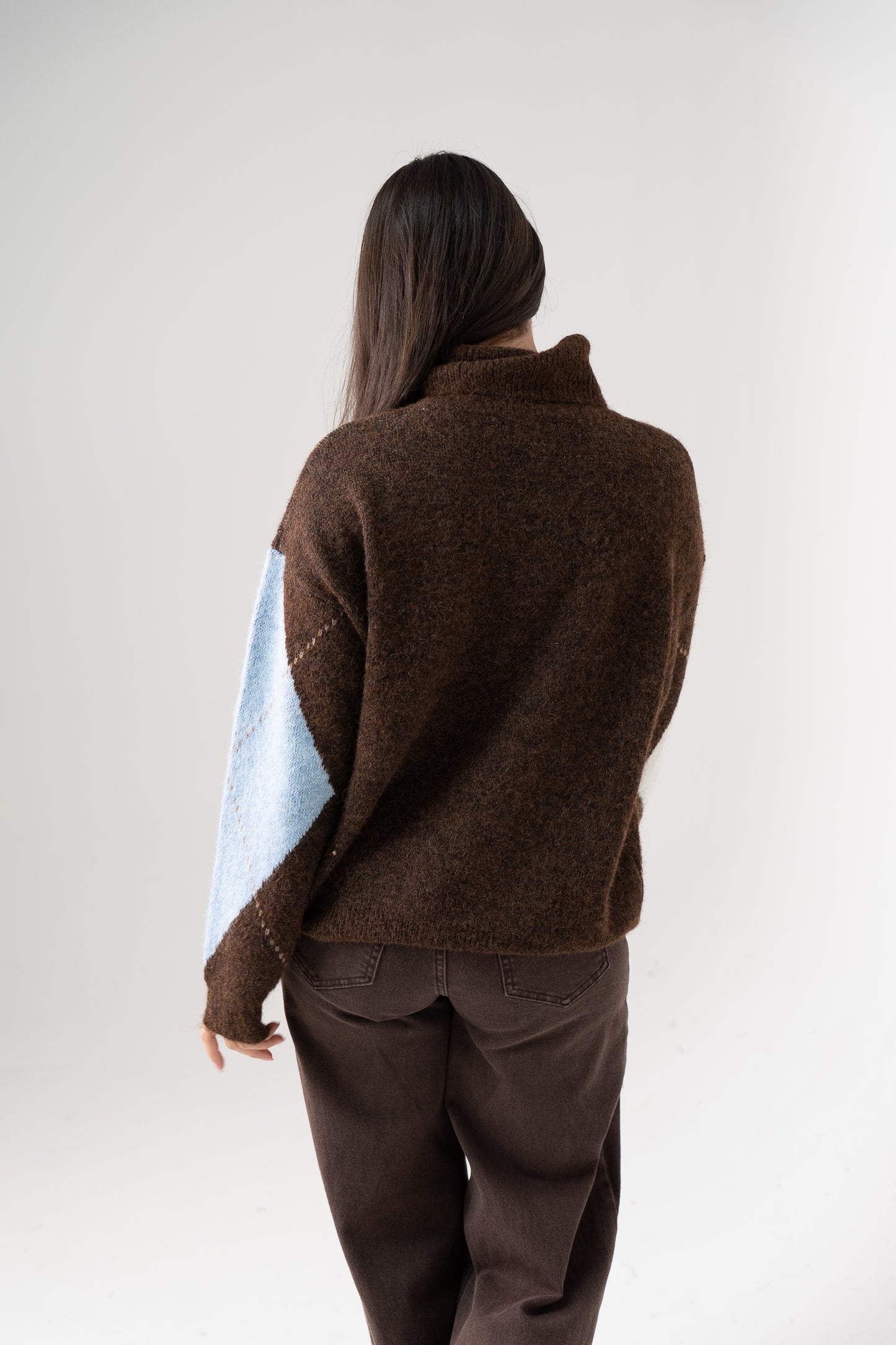 Millie Diamond Polo Neck In Blue Mix