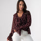 Millie Polka Dot Peplum Ruffle Top In Wine