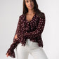 Millie Polka Dot Peplum Ruffle Top In Wine