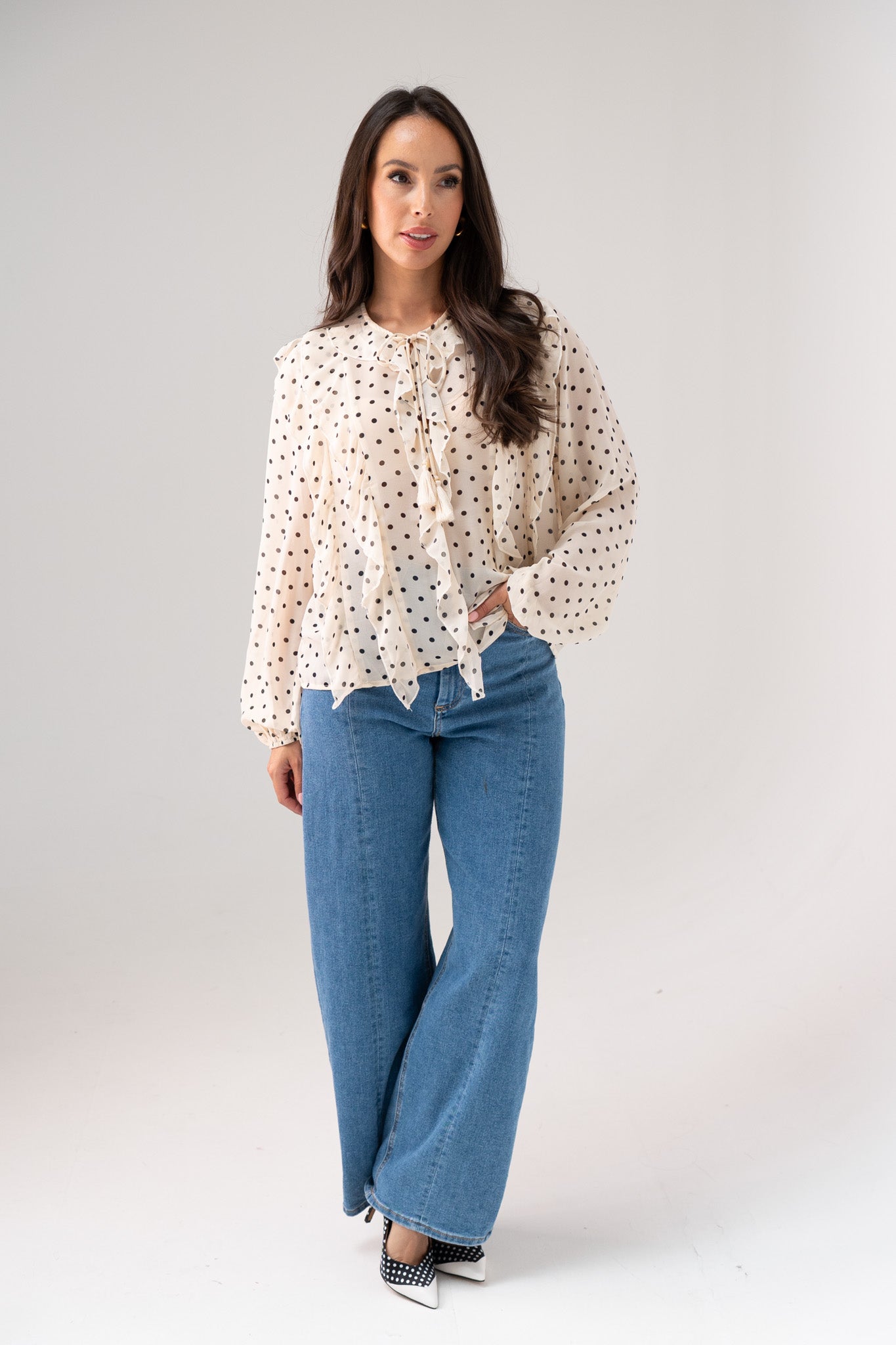 Millie Ruffled Polka Dot Blouse In Cream