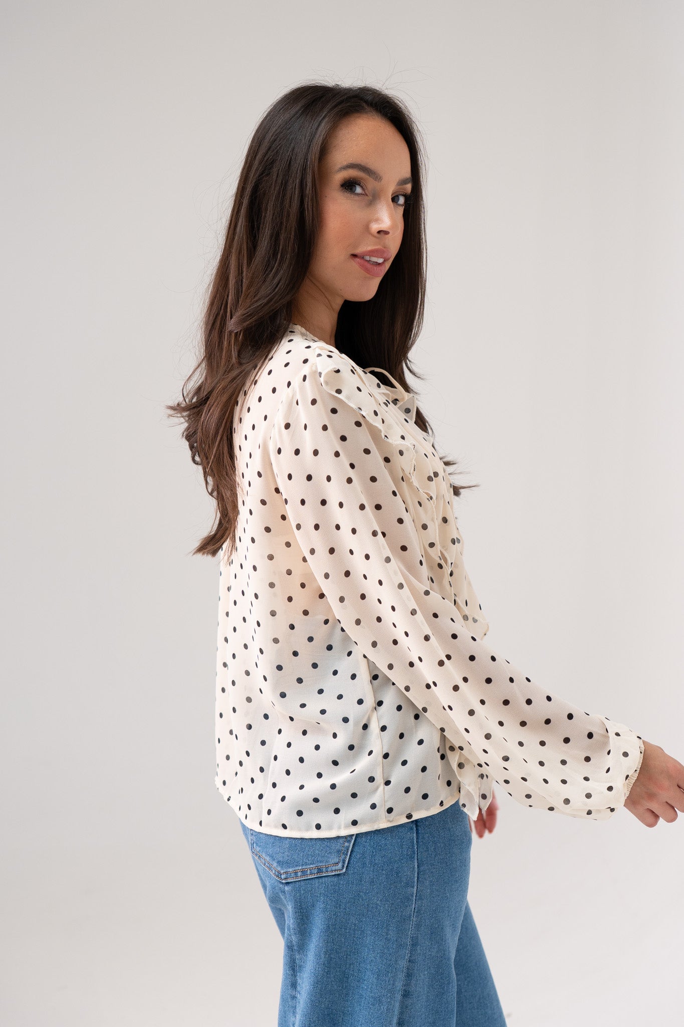 Millie Ruffled Polka Dot Blouse In Cream