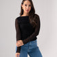 Millie Sheer Sleeve Polka Dot Top In Black