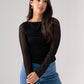Millie Sheer Sleeve Polka Dot Top In Black