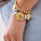 Olive Beaded Heart Charm Bracelet In Gold