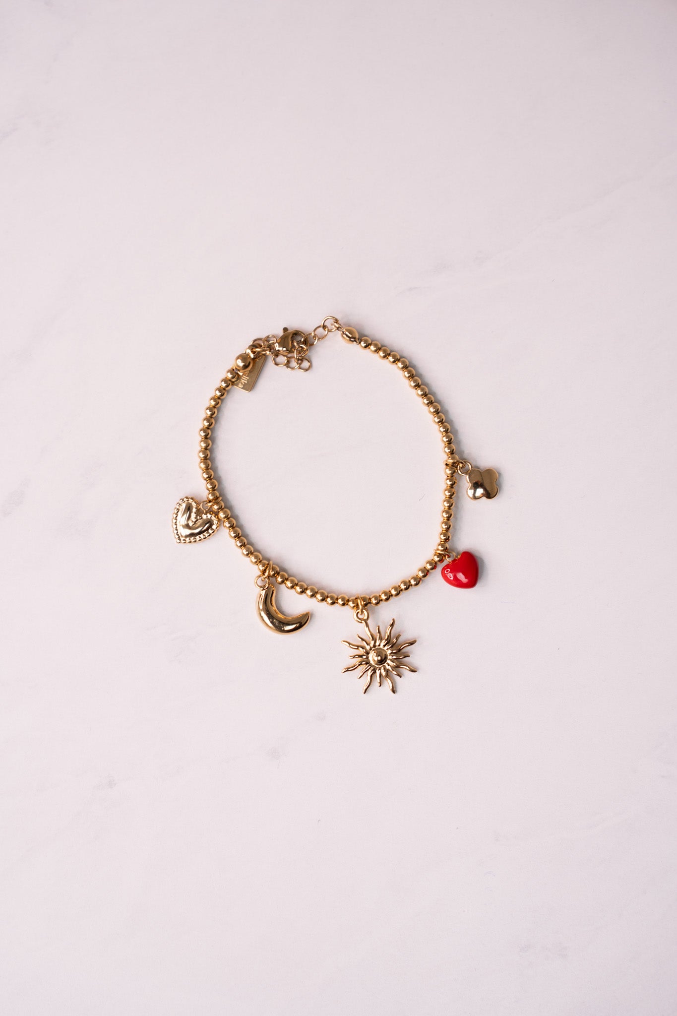 Olive Beaded Charm Bracelet In Gold