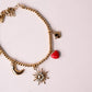 Olive Beaded Charm Bracelet In Gold