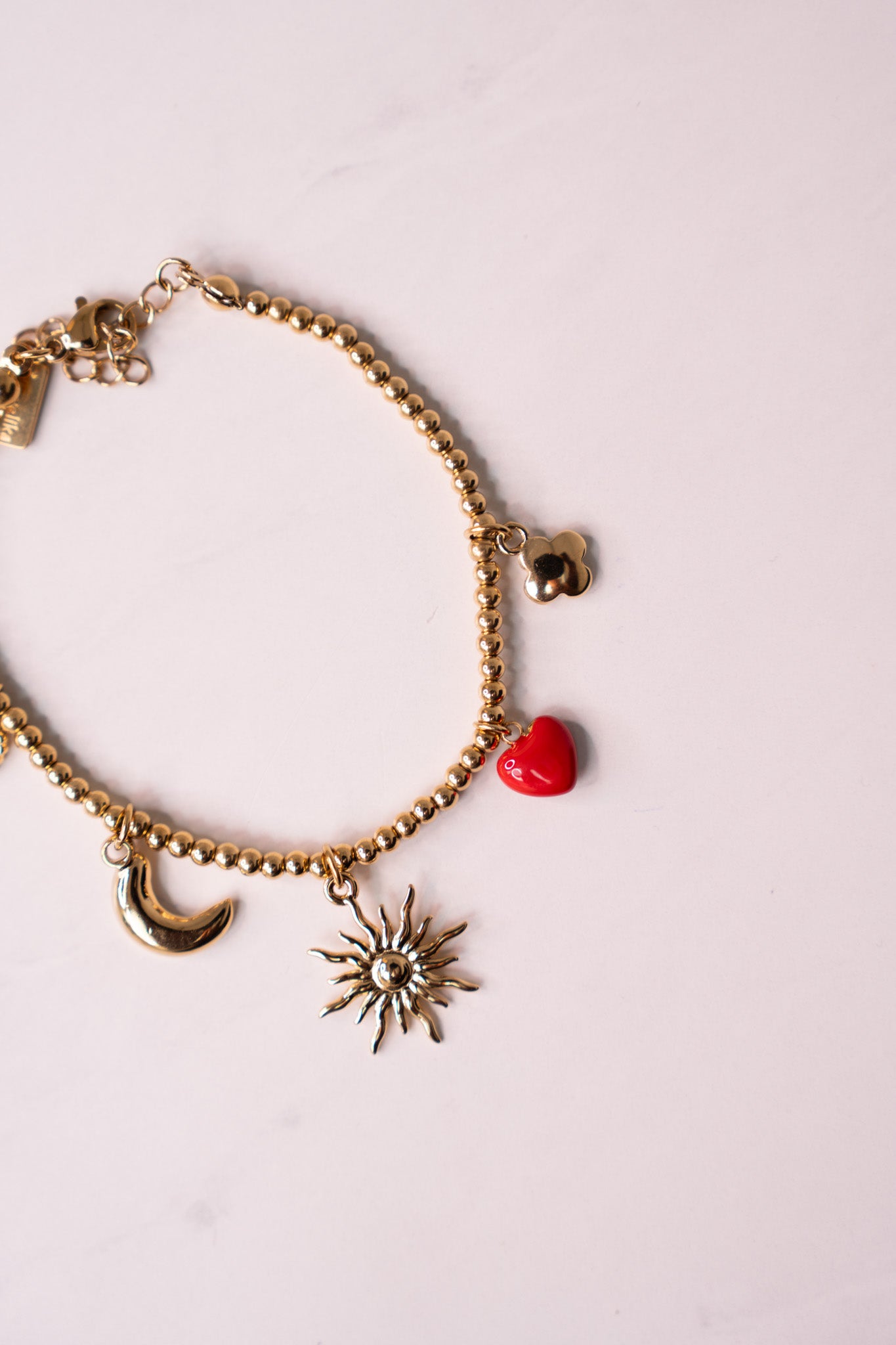 Olive Beaded Charm Bracelet In Gold