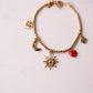 Olive Beaded Charm Bracelet In Gold