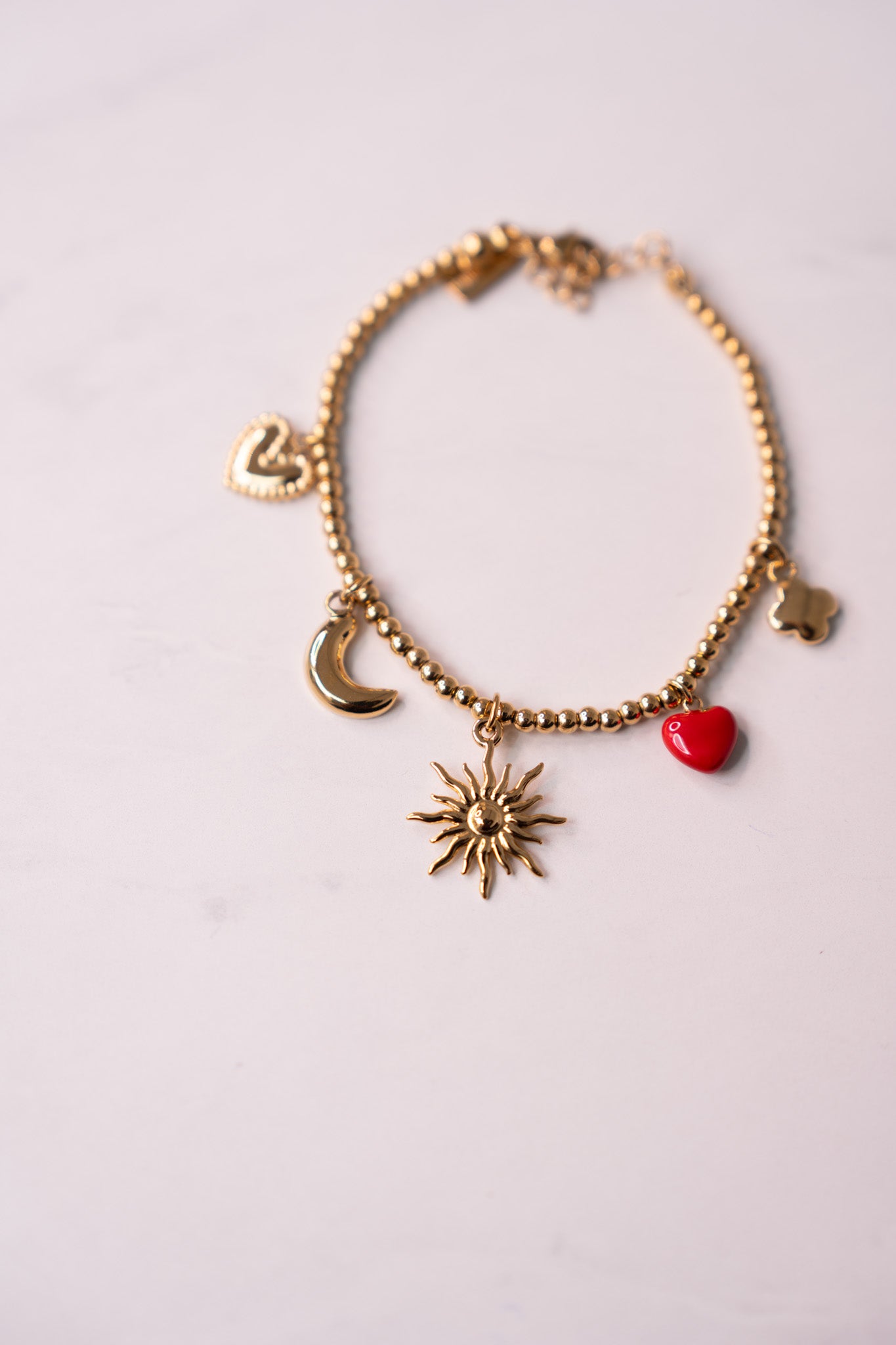 Olive Beaded Charm Bracelet In Gold
