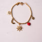 Olive Beaded Heart Charm Bracelet In Gold