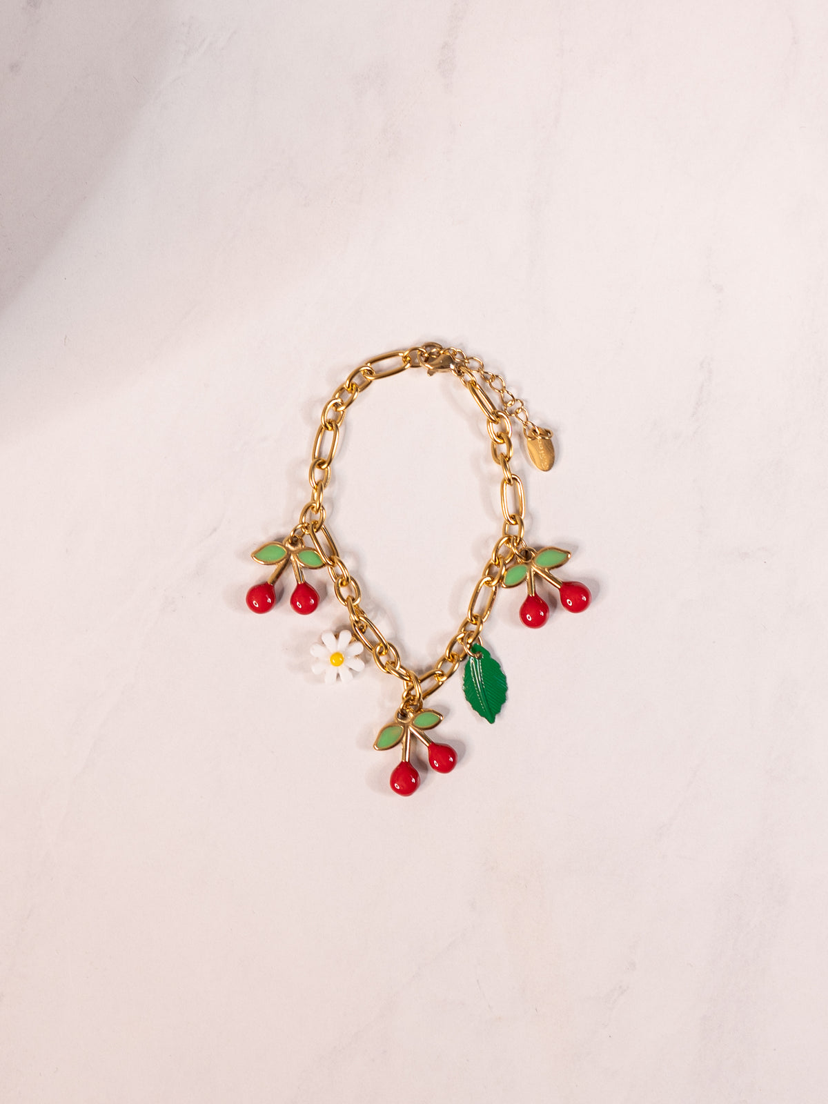 Olive Cherry Charm Bracelet In Gold