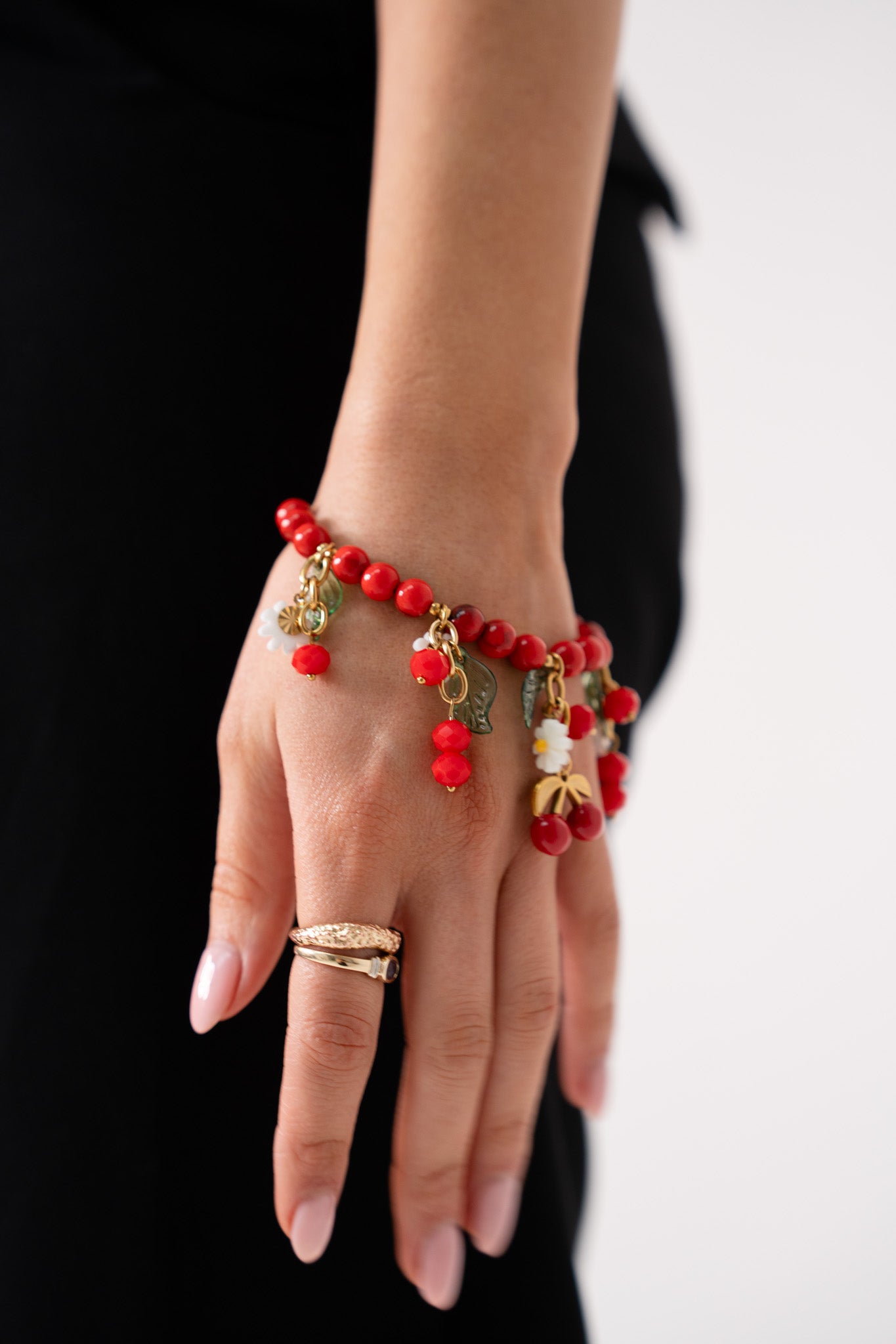 Olive Cherry Charm Bracelet In Red