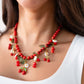 Olive Cherry Charm Necklace In Red