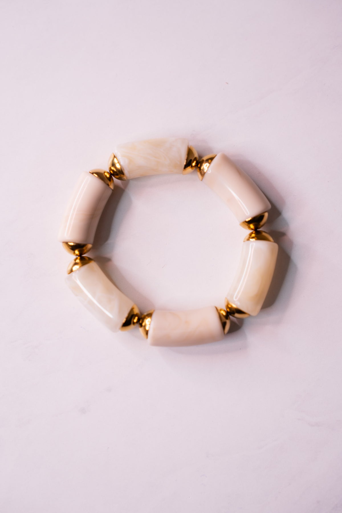 Olive Chunky Beaded Stretch Bracelet In Cream