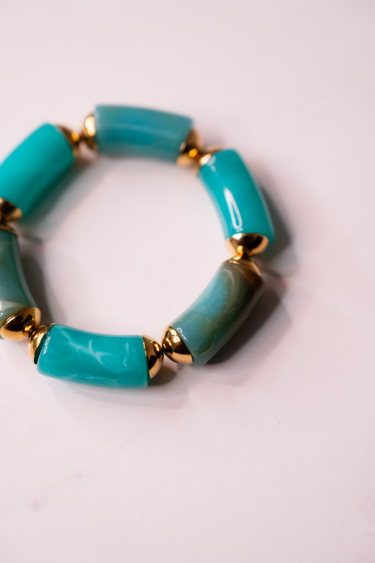 Olive Chunky Beaded Stretch Bracelet In Turquoise