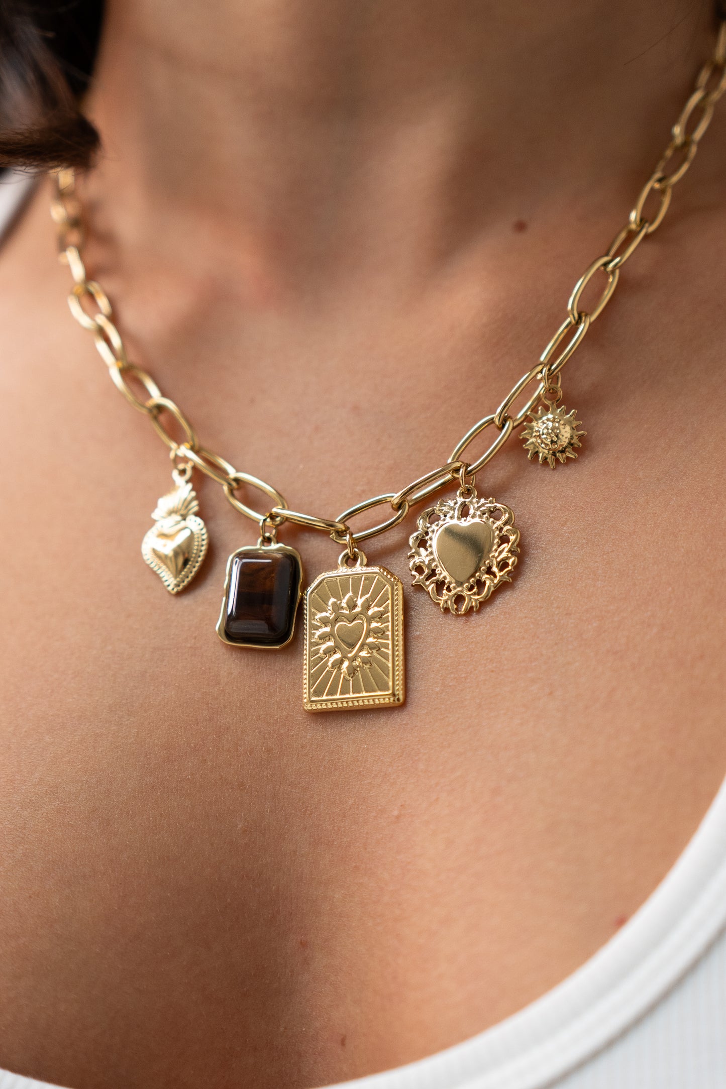 Olive Heart Charm Necklace In Gold