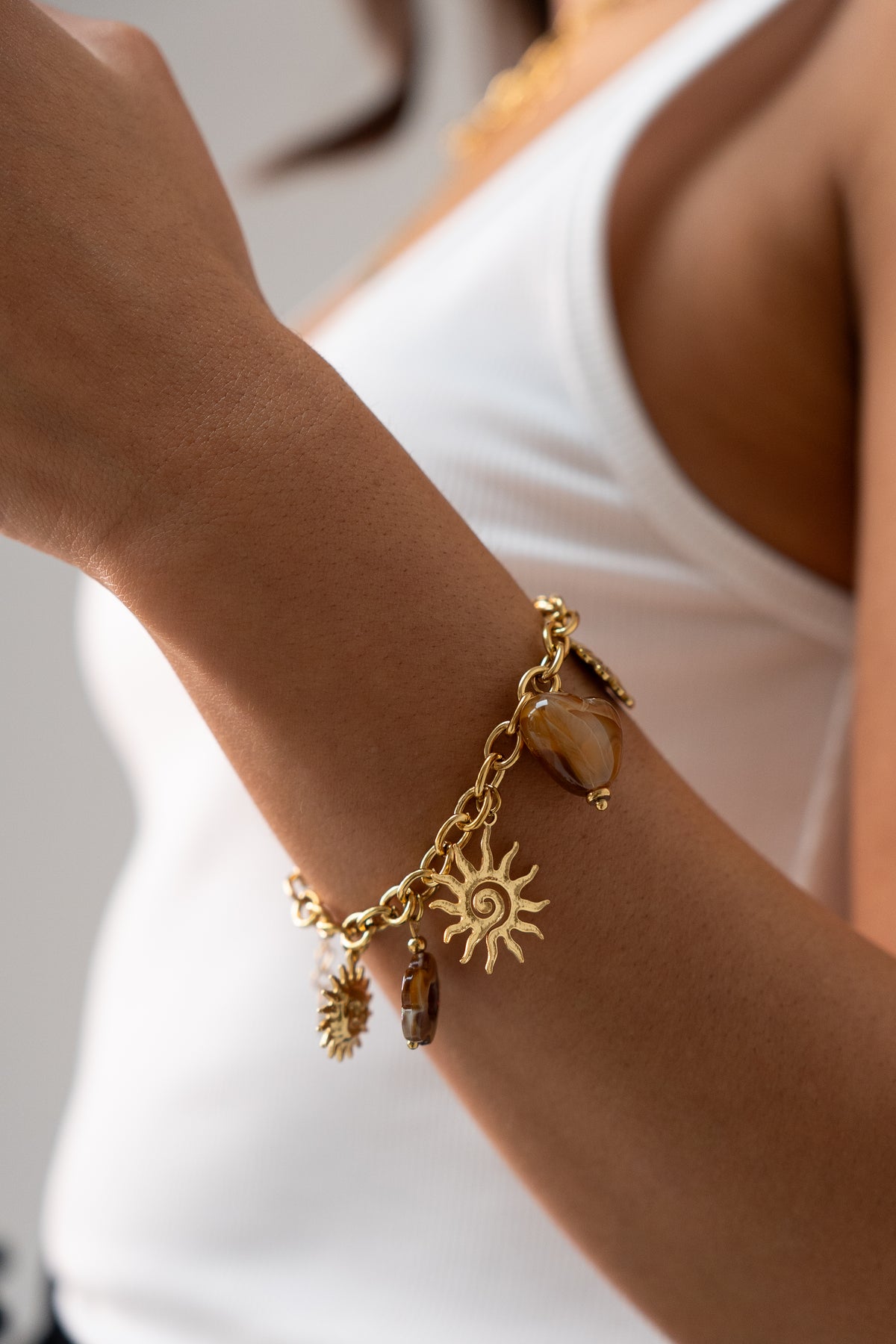 Olive Multi Charm Bracelet In Gold