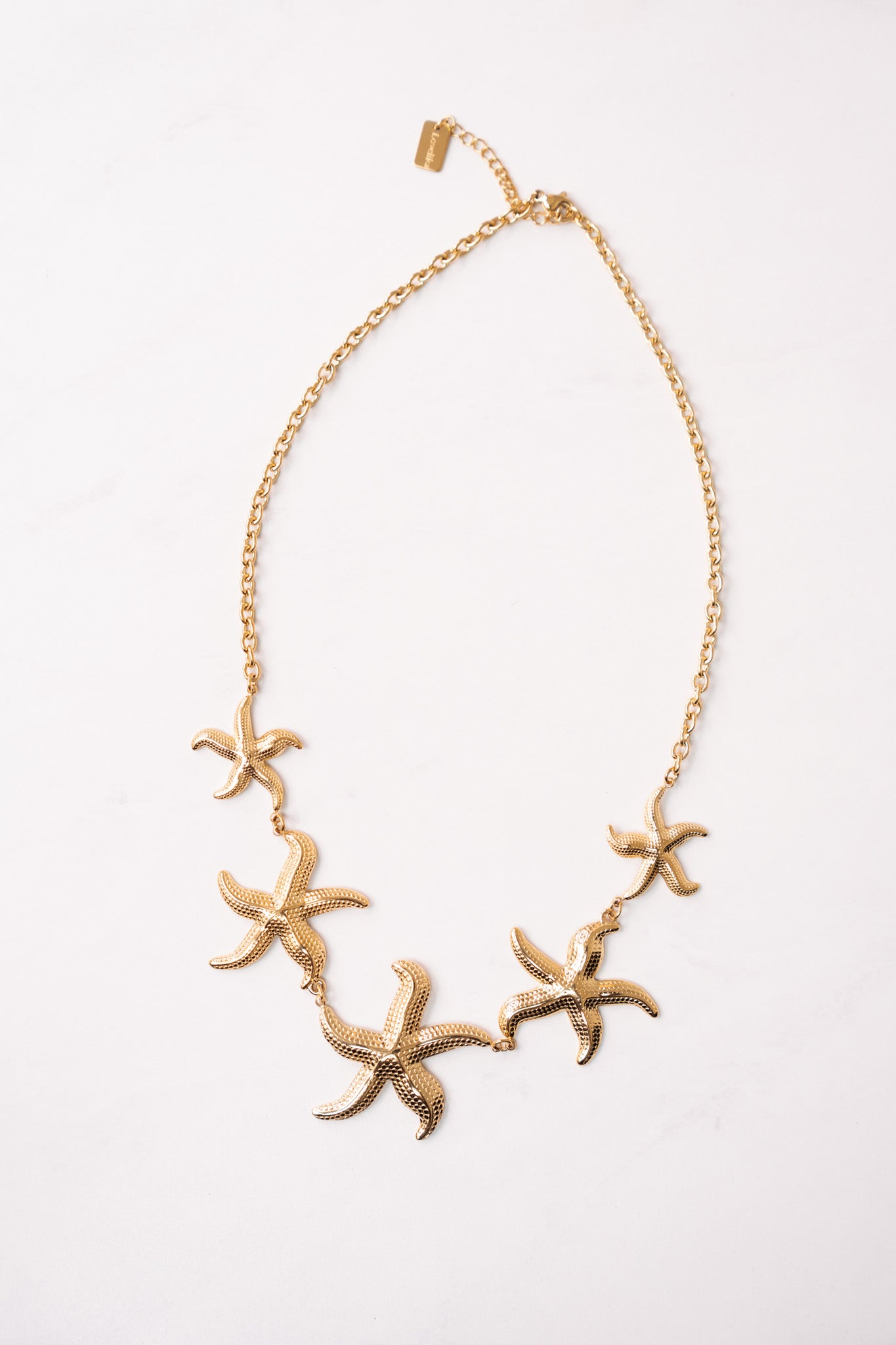 Olive Multi Starfish Necklace In Gold