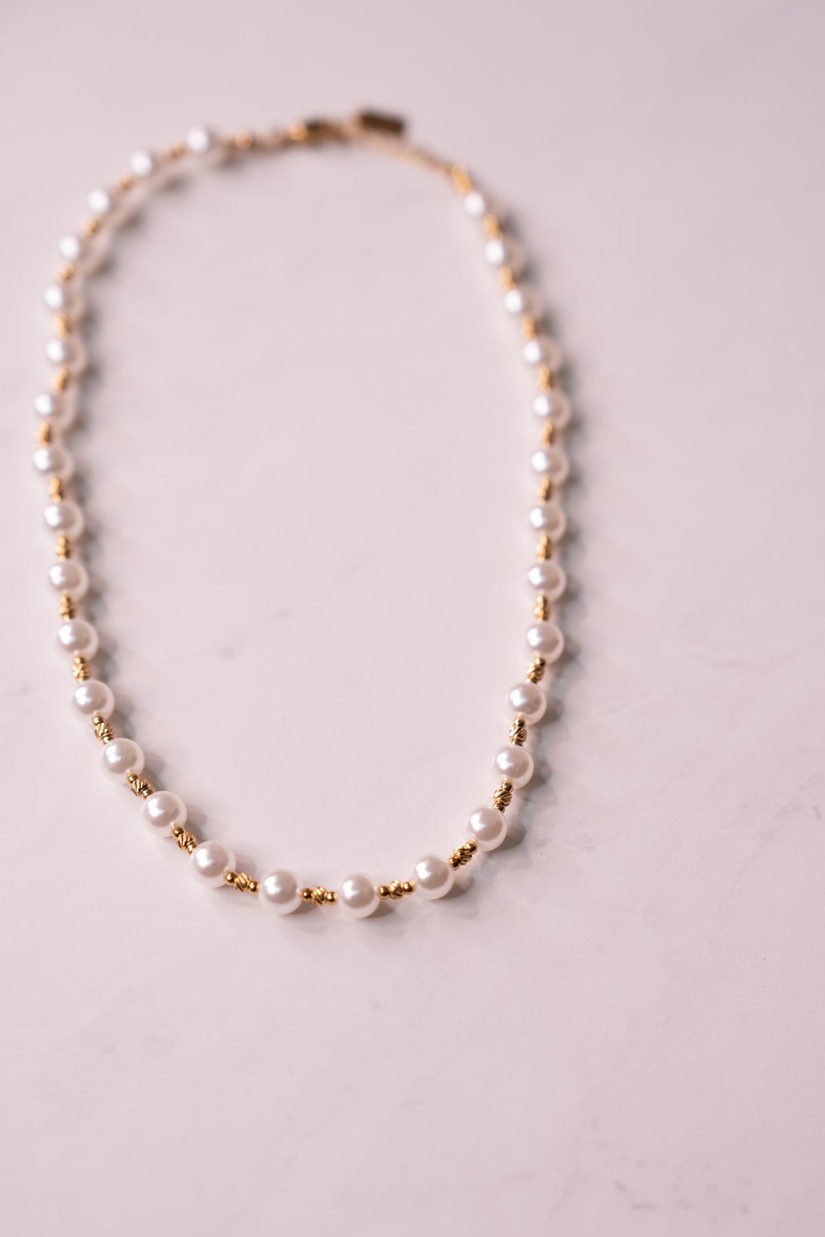 Olive Pearl Beaded Necklace In Gold