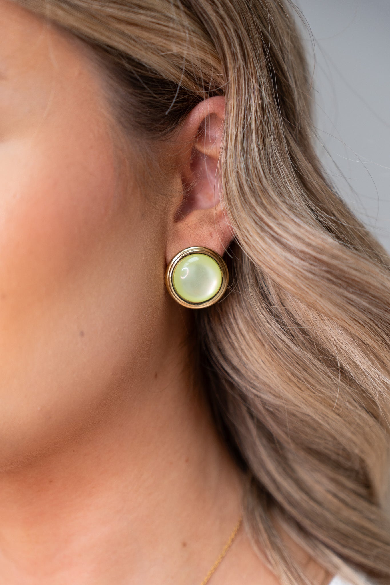 Olive Round Stone Earrings In Green