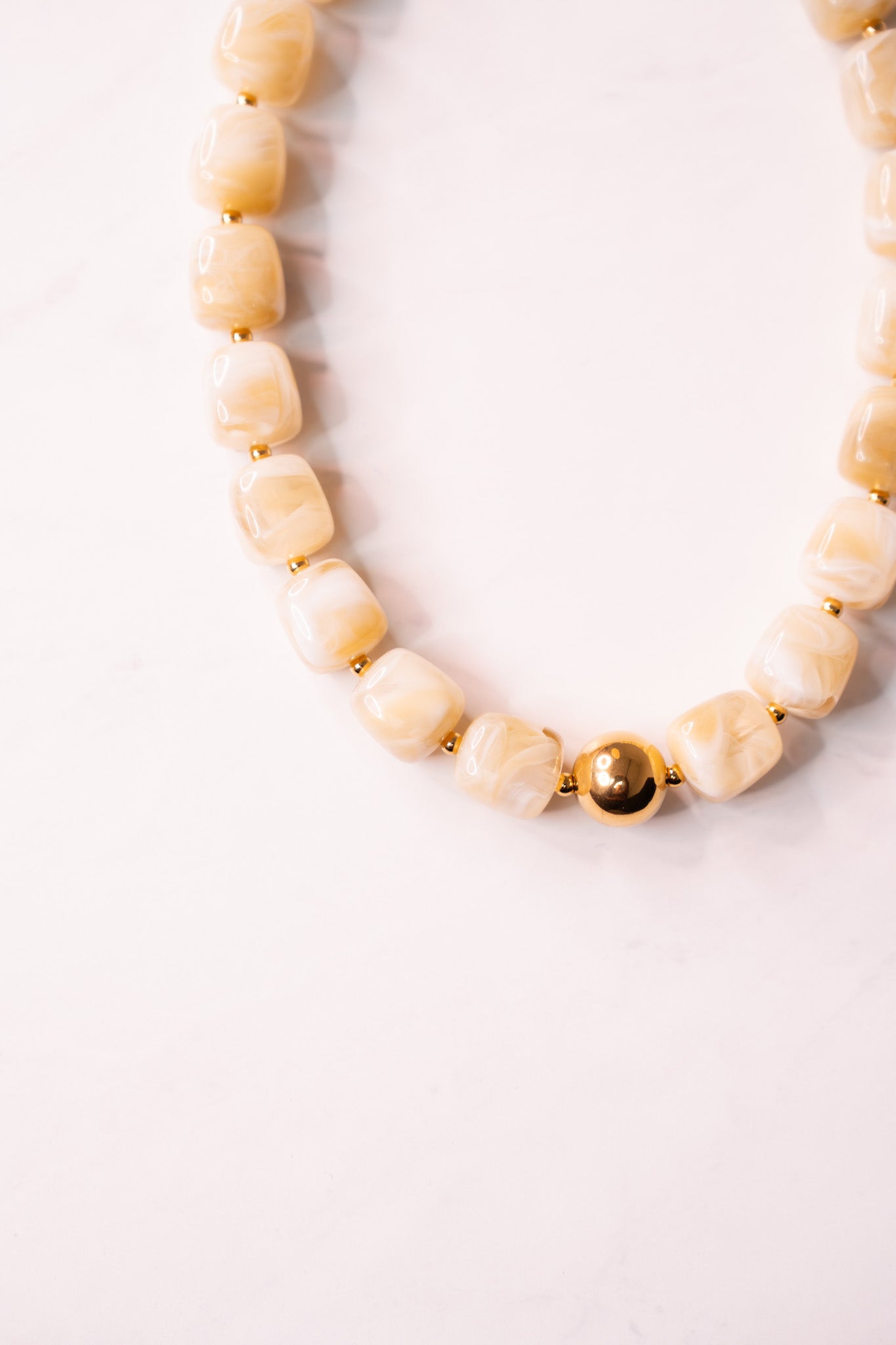 Olive Square Beaded Necklace In Neutral