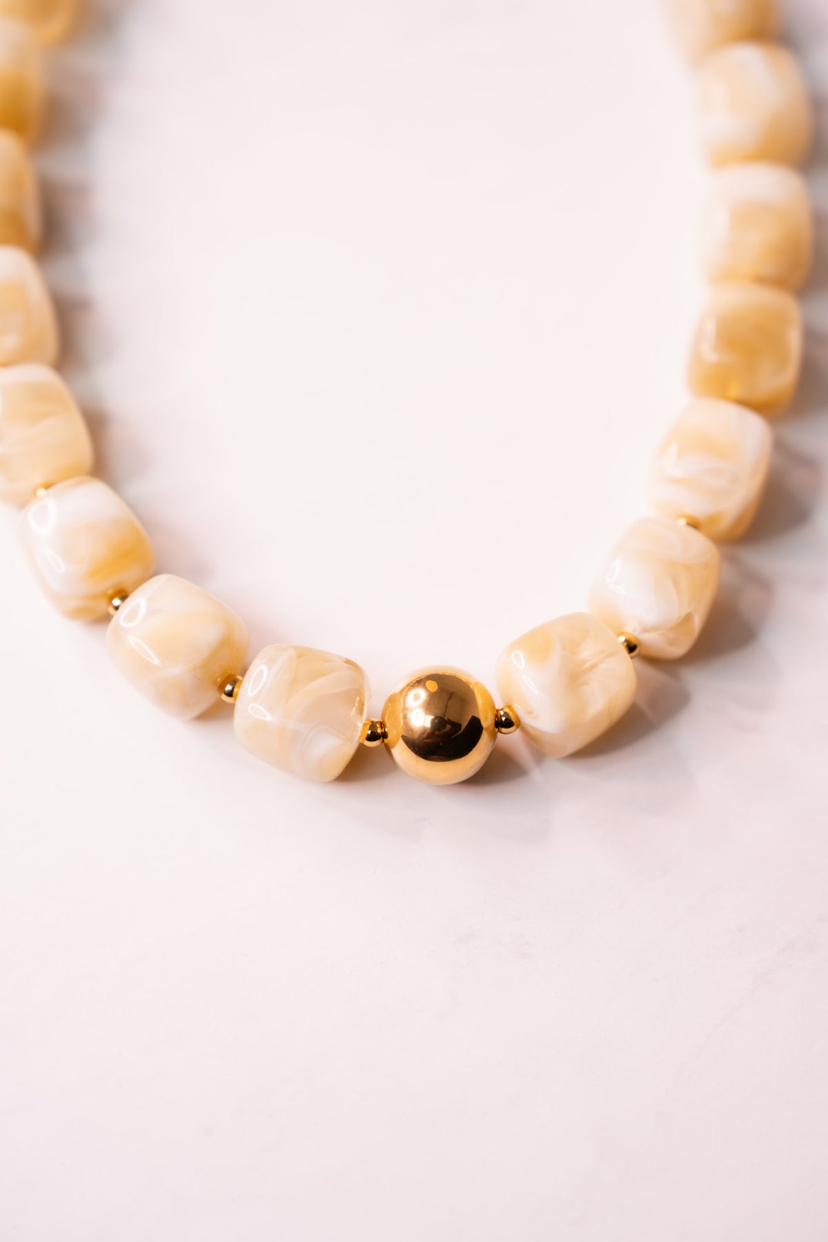 Olive Square Beaded Necklace In Neutral