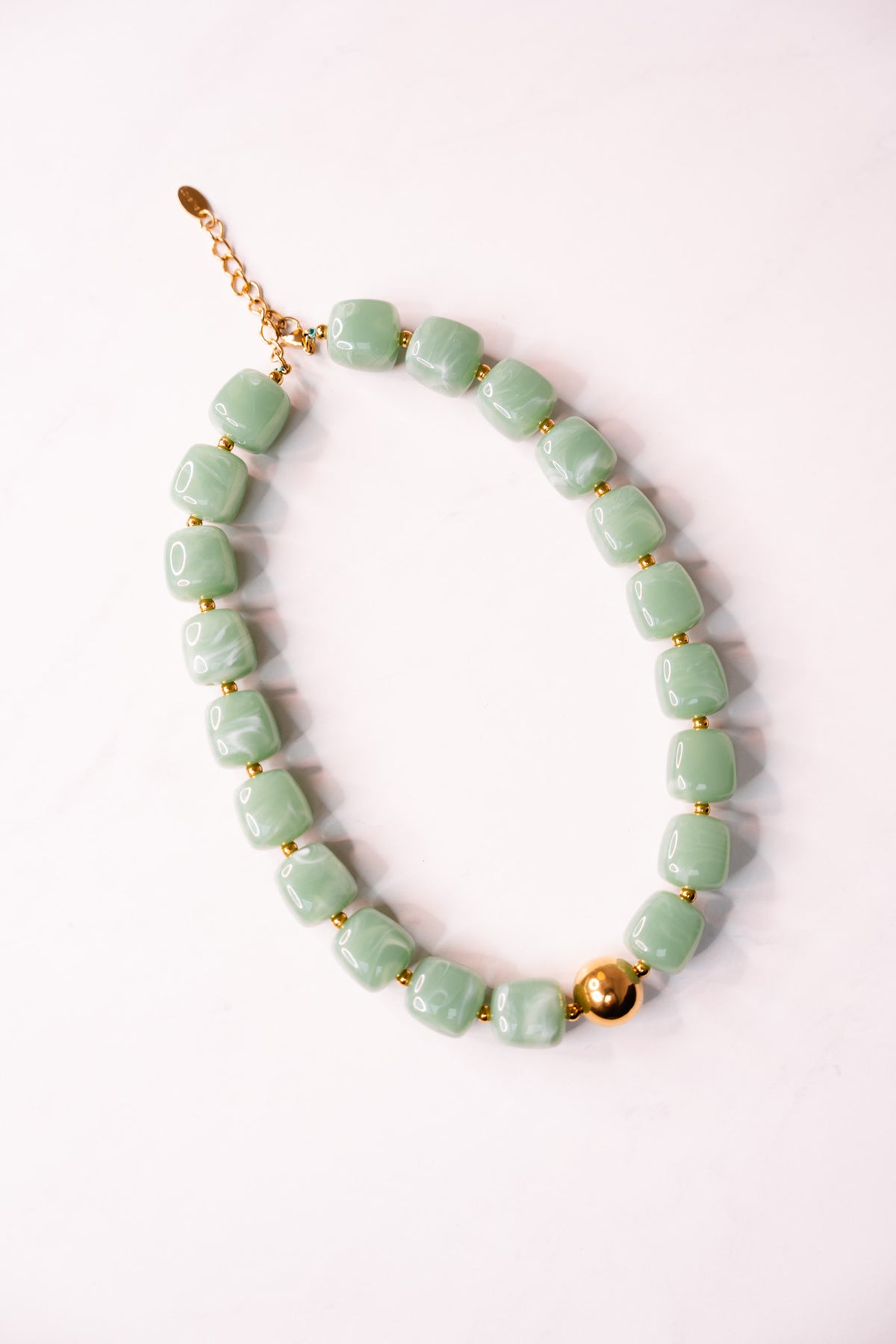 Olive Square Beaded Necklace In Sage