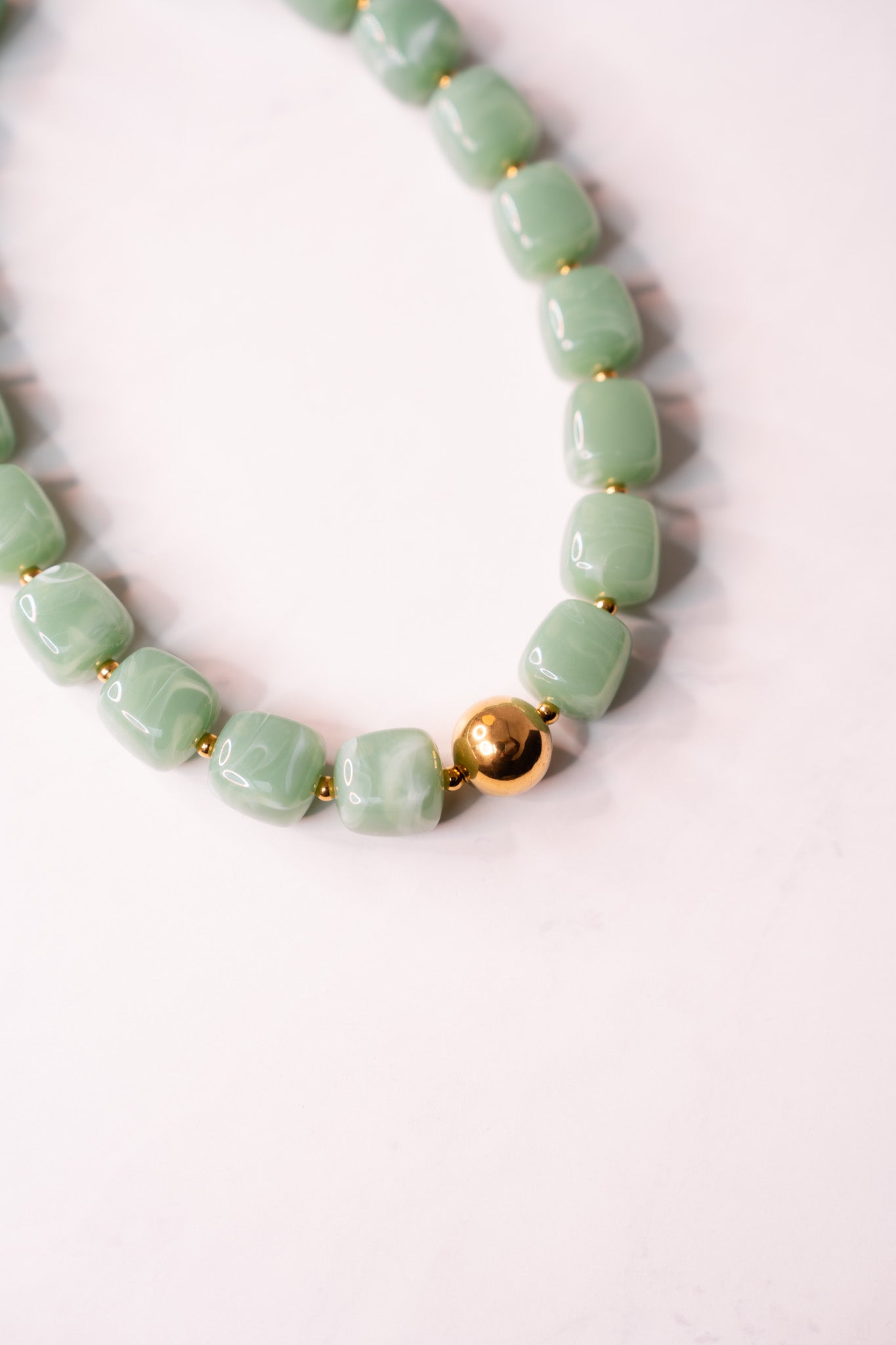 Olive Square Beaded Necklace In Sage