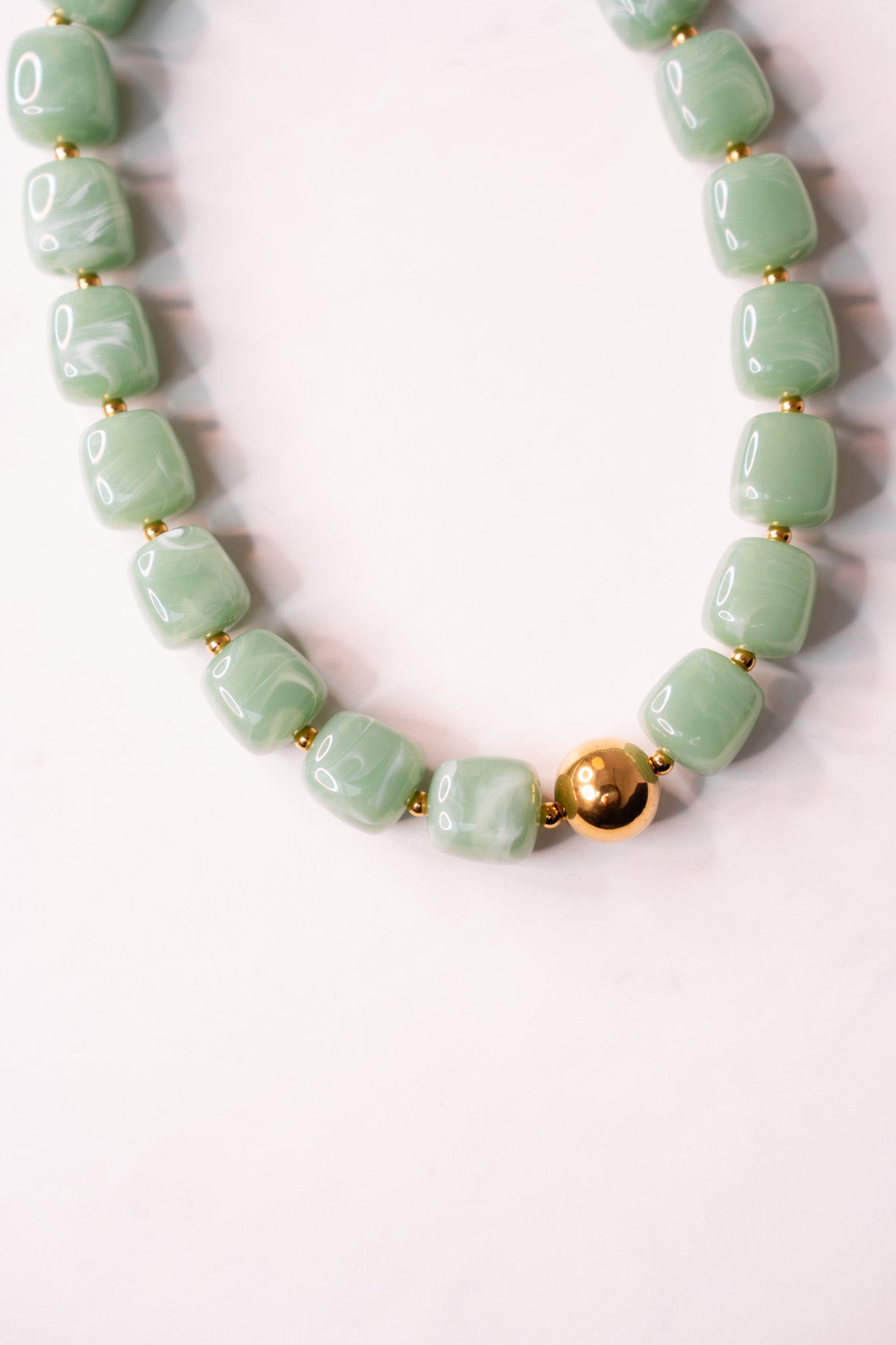 Olive Square Beaded Necklace In Sage