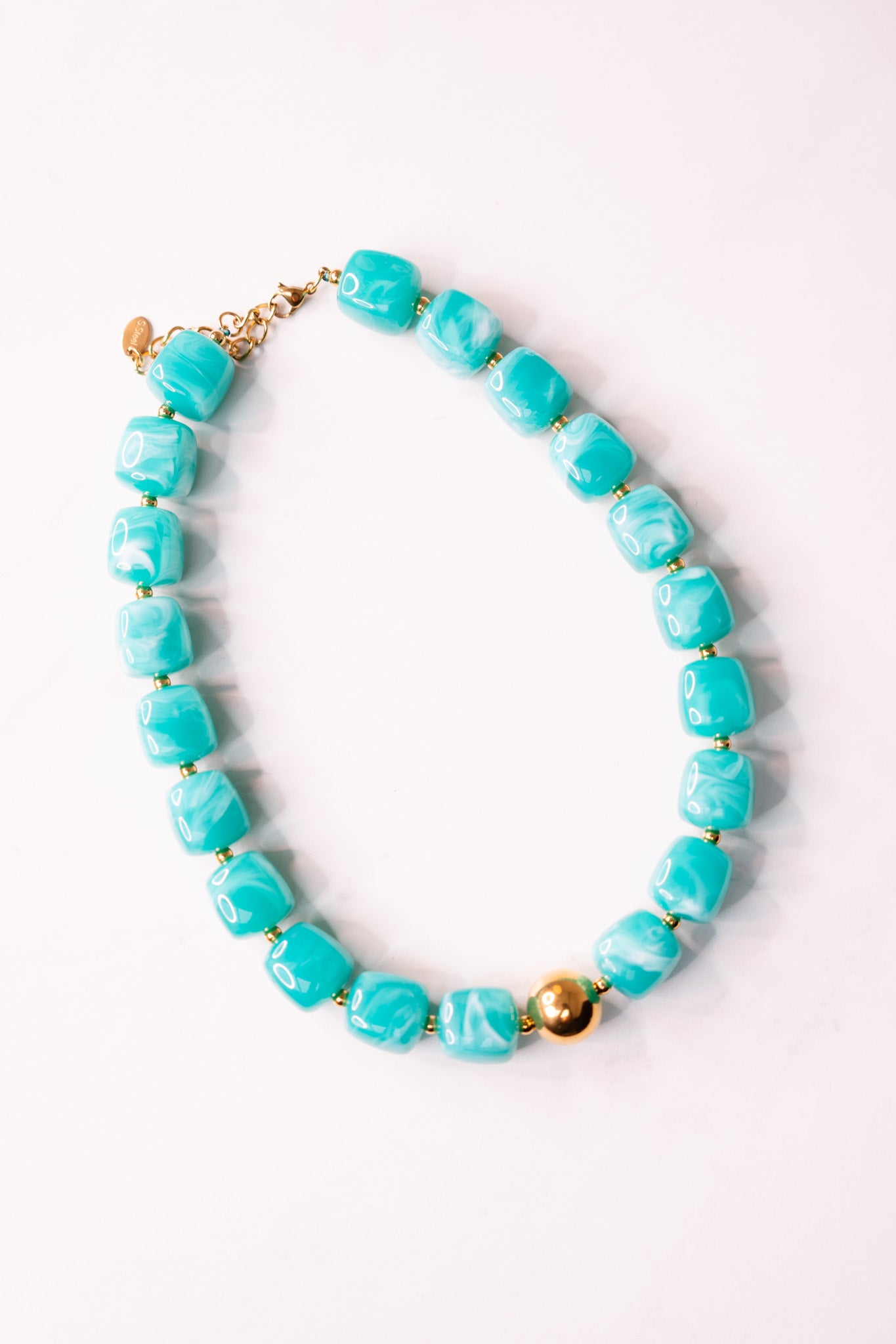Olive Square Beaded Necklace In Turquoise