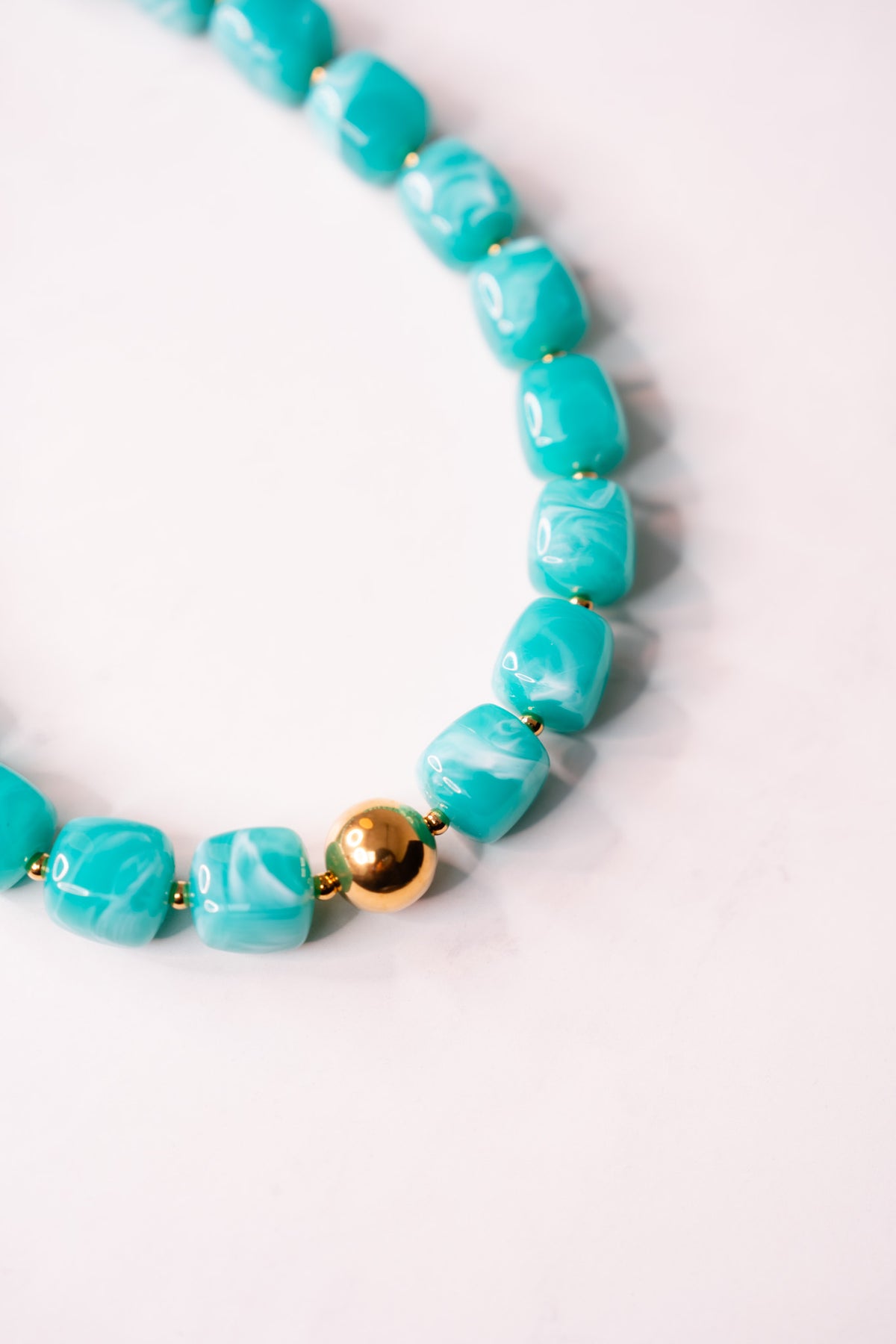 Olive Square Beaded Necklace In Turquoise
