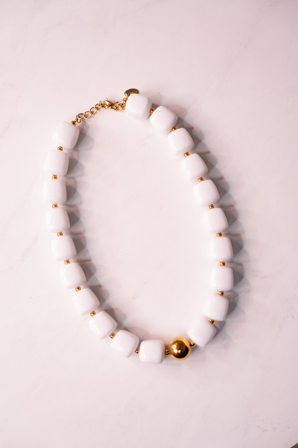 Olive Square Beaded Necklace In White