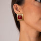 Olive Square Red Stone Earrings In Gold