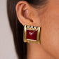 Olive Square Red Stone Earrings In Gold