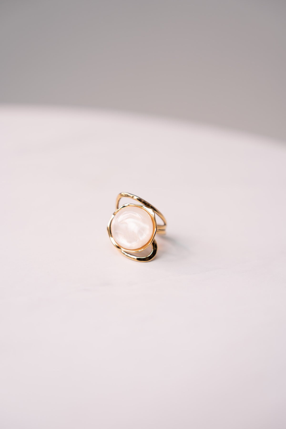 Olive Teardrop Stone Ring In White