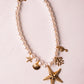 Olive White Beaded Starfish Necklace In Gold